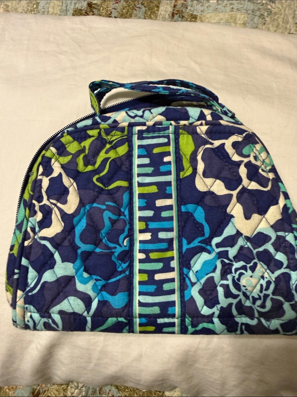 Vera Bradley Quilted Floral Travel Jewelry Case - Navy, Teal & Lime Accents